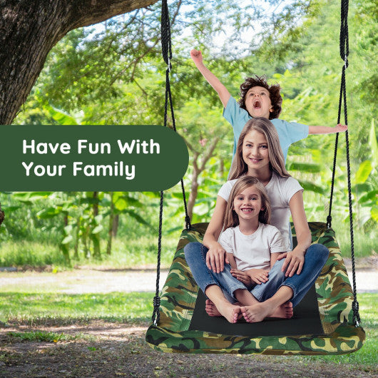 60 Inches Platform Tree Swing Outdoor with 2 Hanging Straps-Camouflage