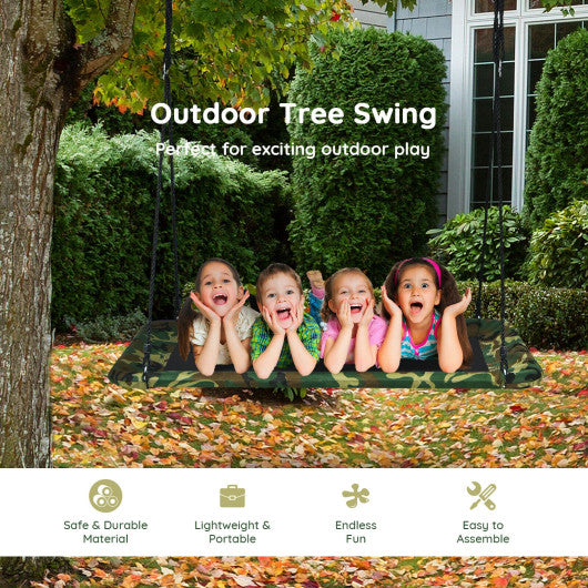 60 Inches Platform Tree Swing Outdoor with 2 Hanging Straps-Camouflage