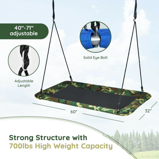 60 Inches Platform Tree Swing Outdoor with 2 Hanging Straps-Camouflage