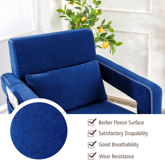 Modern Berber Fleece Single Sofa Chair with Ottoman and Waist Pillow-Blue