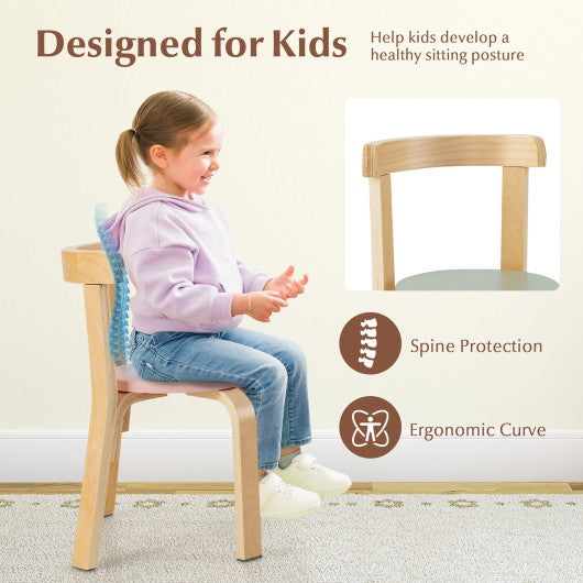 5-Piece Kids Wooden Curved Back Activity Table and Chair Set withToy Bricks