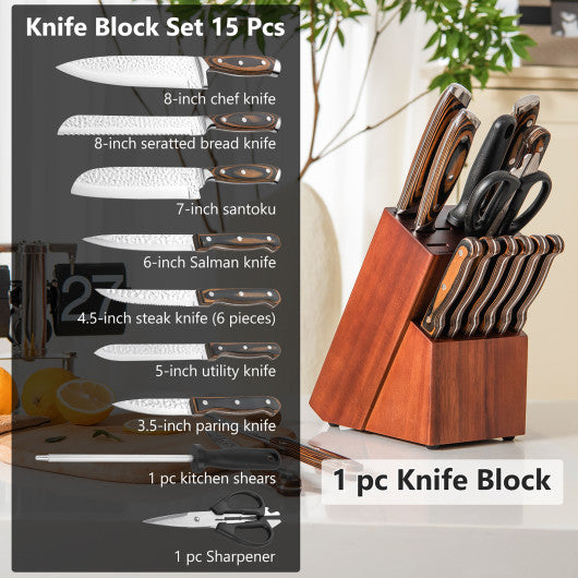 15 Pieces Kitchen Knife Set with Ergonomic Handle