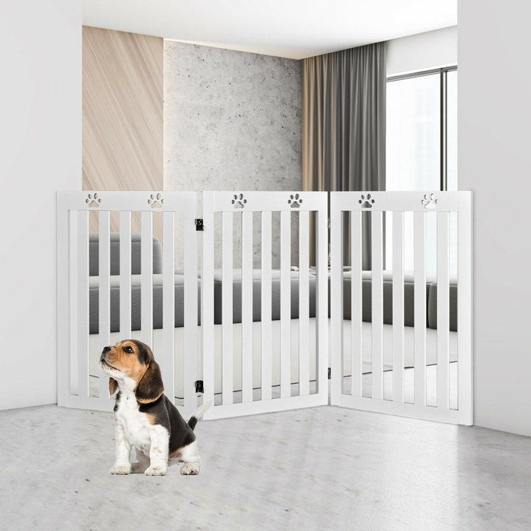 36 Inch Folding Wooden Freestanding Pet Gate Dog Gate with 360¡ã Flexible Hinge-White