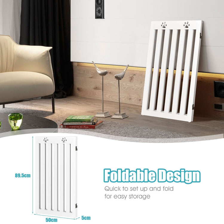 36 Inch Folding Wooden Freestanding Pet Gate Dog Gate with 360¡ã Flexible Hinge-White