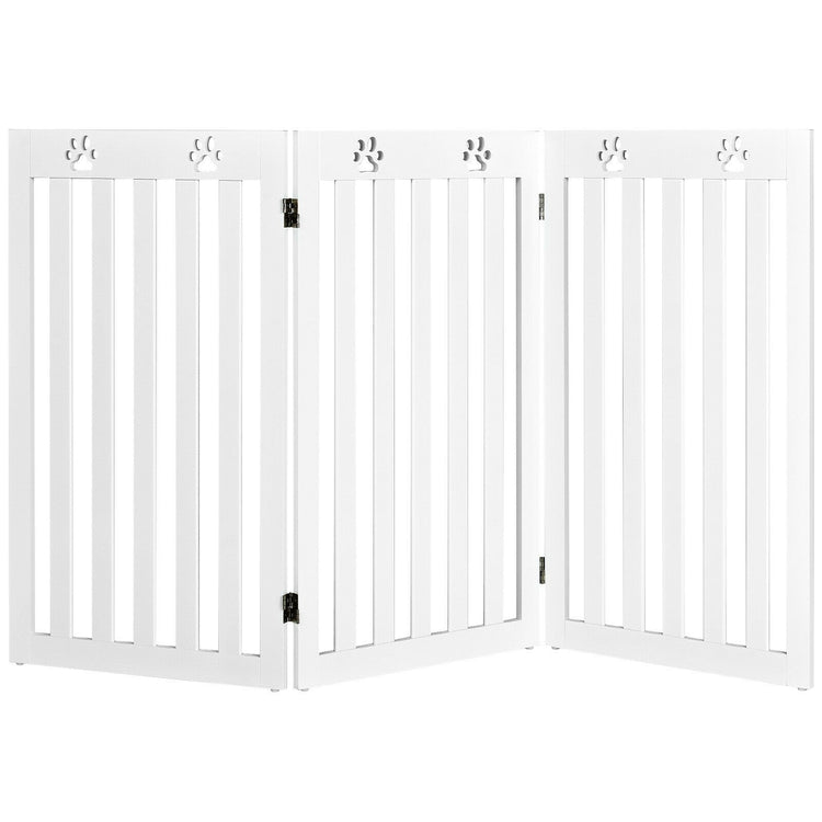 36 Inch Folding Wooden Freestanding Pet Gate Dog Gate with 360¡ã Flexible Hinge-White