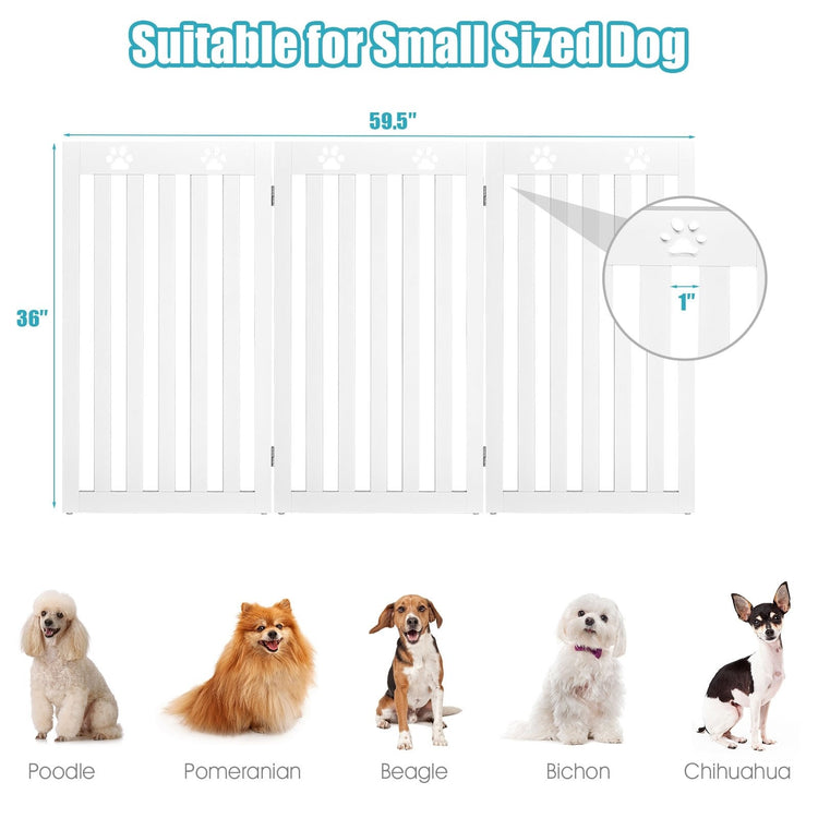 36 Inch Folding Wooden Freestanding Pet Gate Dog Gate with 360¡ã Flexible Hinge-White