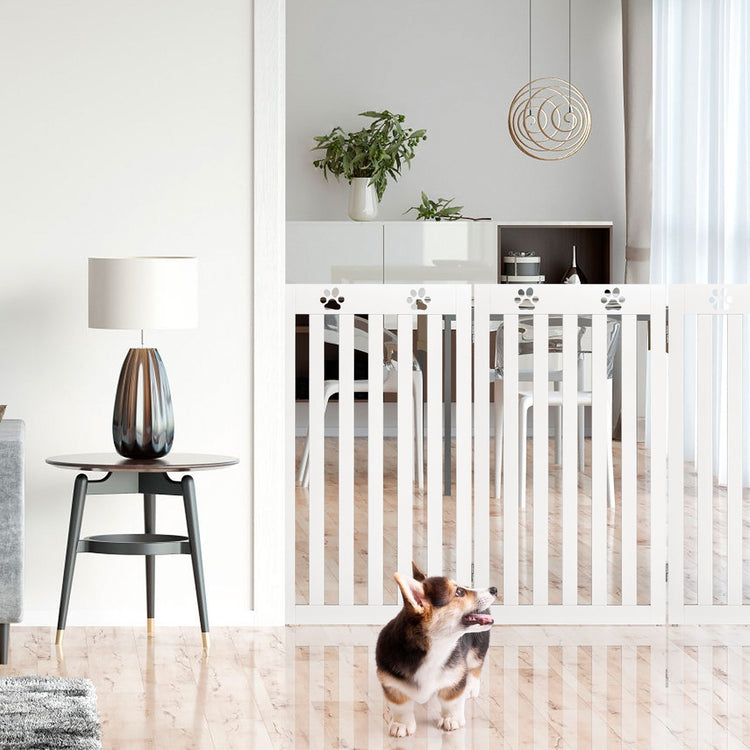 36 Inch Folding Wooden Freestanding Pet Gate Dog Gate with 360¡ã Flexible Hinge-White