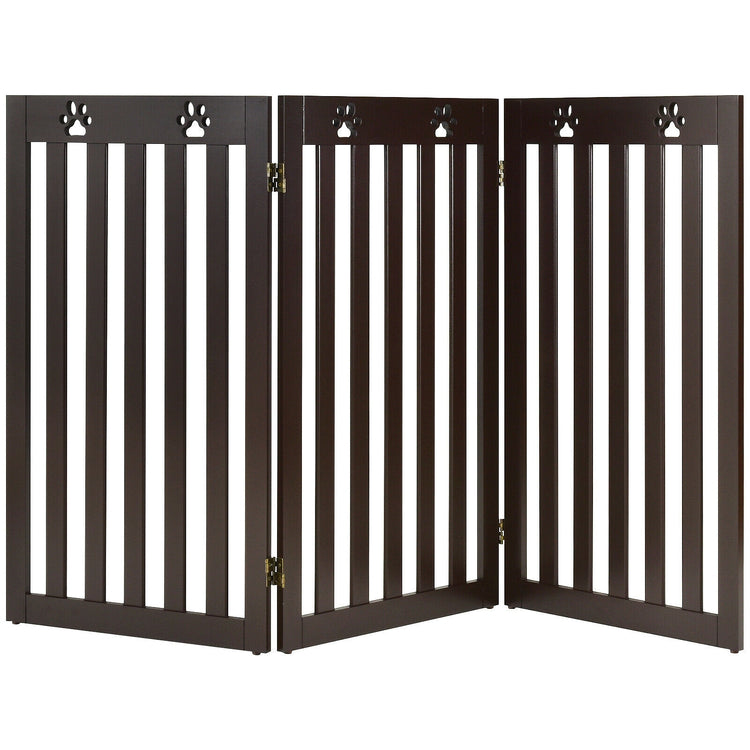 36 Inch Folding Wooden Freestanding Pet Gate Dog Gate with 360¡ã Flexible Hinge-Dark Brown