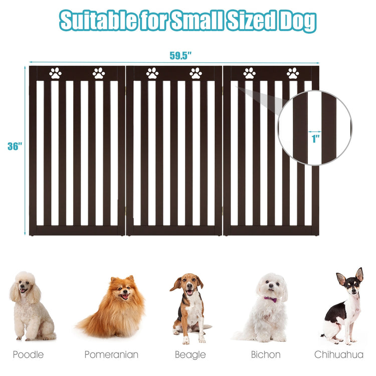 36 Inch Folding Wooden Freestanding Pet Gate Dog Gate with 360¡ã Flexible Hinge-Dark Brown