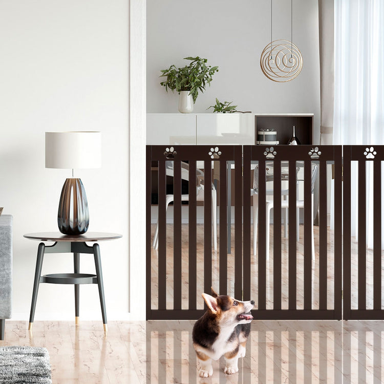 36 Inch Folding Wooden Freestanding Pet Gate Dog Gate with 360¡ã Flexible Hinge-Dark Brown