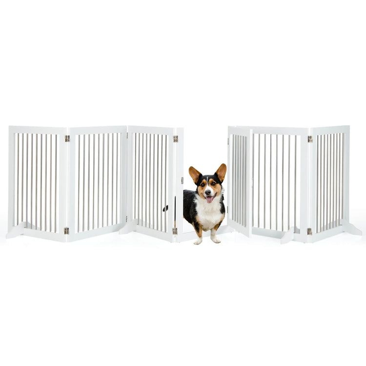 Freestanding 6-Panel Dog Gate with 4 Support Feet for Stairs-White