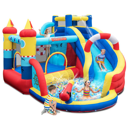 Inflatable Bounce Castle with Slide Climbing Wall and 450W Blower