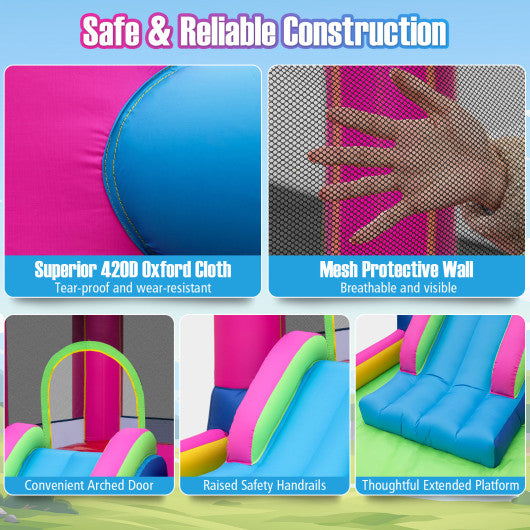 Inflatable Bounce House 4-in-1 Kids Princess-themed Bouncer Blow-up Bouncy Castle