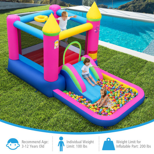 Inflatable Bounce House 4-in-1 Kids Princess-themed Bouncer Blow-up Bouncy Castle