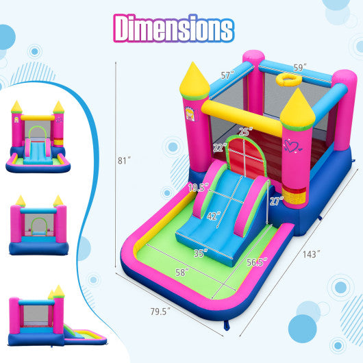 Inflatable Bounce House 4-in-1 Kids Princess-themed Bouncer Blow-up Bouncy Castle with 480 Blower