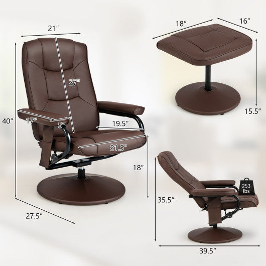 360¡ãSwivel Massage Recliner Chair with Ottoman-Brown