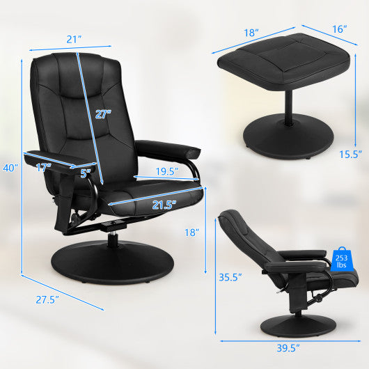 360¡ãSwivel Massage Recliner Chair with Ottoman-Black