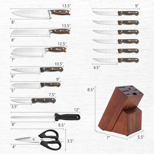 15 Pieces Kitchen Knife Set with Ergonomic Handle