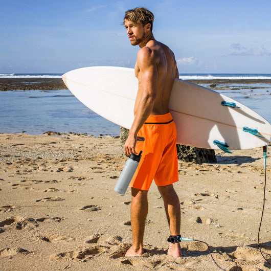 22 Oz Double-walled Insulated Stainless Steel Water Bottle with 2 Lids and Straw-Gray