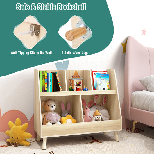 5-Cube Kids Bookshelf and Toy Organizer with Anti-Tipping Kits-Oak