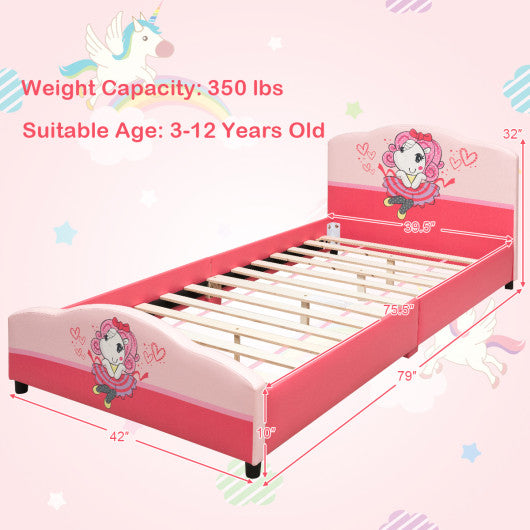 Kids Children Upholstered Platform Toddler Girl Pattern Bed
