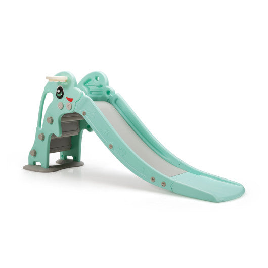 3-in-1 Kids Climber Slide Play Set with Basketball Hoop and Ball-Green