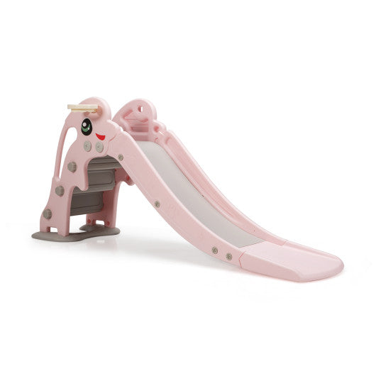 3-in-1 Kids Climber Slide Play Set with Basketball Hoop and Ball-Pink