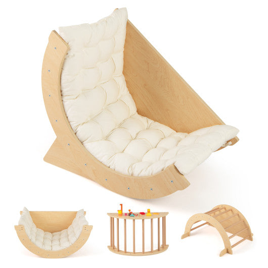 Kids Climbing Arch with Cushion Montessori Arch Climber/Rocker for Toddlers-Beige