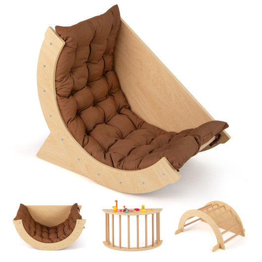 Kids Climbing Arch with Cushion Montessori Arch Climber/Rocker for Toddlers-Coffee