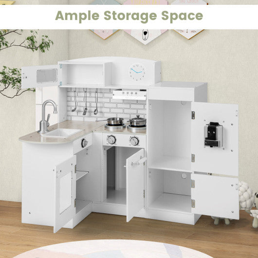 Kids Kitchen Playset Conor Kitchen Toy with Realistic Microwave and Oven Stove-White