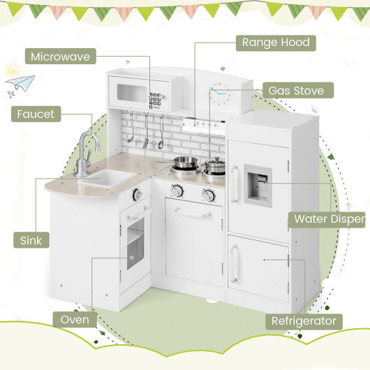 Kids Kitchen Playset Conor Kitchen Toy with Realistic Microwave and Oven Stove-White