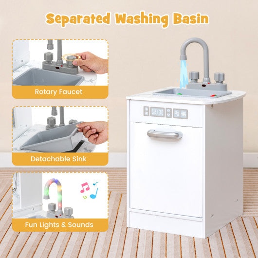 Kids Corner Pretend Kitchen Playset with Separated Washing Basin-White