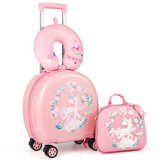 Kids Luggage Set with 14 Inches Carry-on Hardside Spinner Toddler Luggage and 10 Inches Backpack-Pink