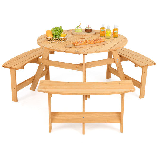 Kids Outdoor Wooden Picnic Table and Bench Set with Umbrella Hole-Natural