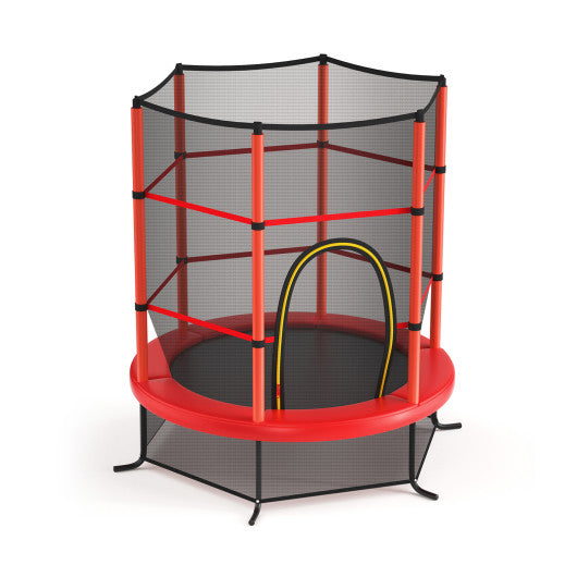 55 Inch Kids Recreational Trampoline Bouncing Jumping Mat with Enclosure Net-Red