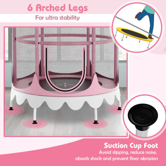 64 Inch Kids Trampoline with Detachable Canopy and Safety Enclosure Net-Pink