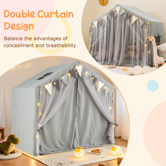 Large Toddler Playhouse Tent with Door Curtains Windows-Gray