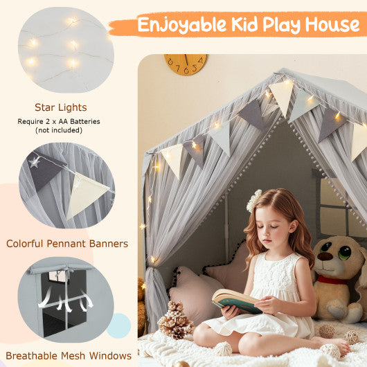Large Toddler Playhouse Tent with Door Curtains Windows-Gray