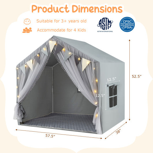 Large Toddler Playhouse Tent with Door Curtains Windows-Gray