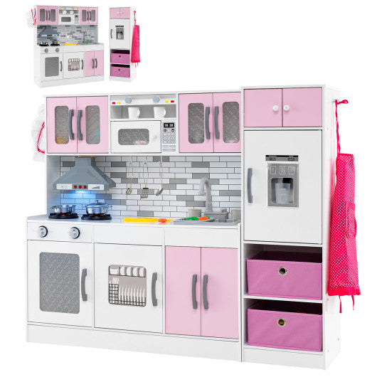 Wooden Kitchen Playset with Lights and Sounds for Ages 3+-Pink