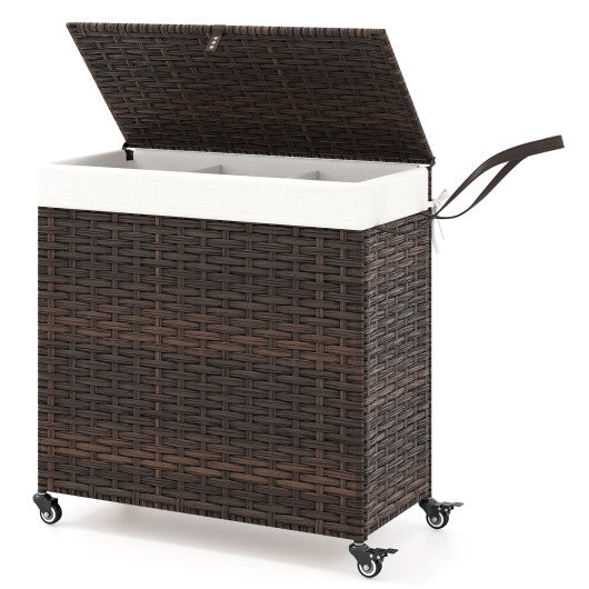 Laundry Hamper with Wheels and Lid-Brown