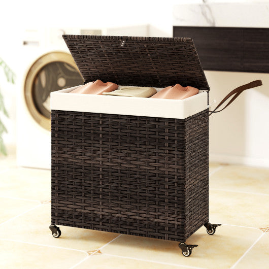 Laundry Hamper with Wheels and Lid-Brown