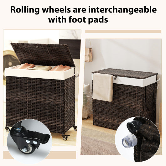 Laundry Hamper with Wheels and Lid-Brown