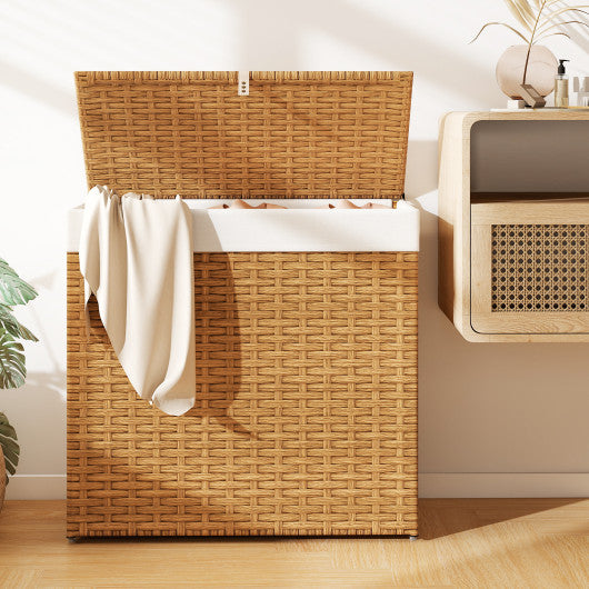 Laundry Hamper with Wheels and Lid-Natural