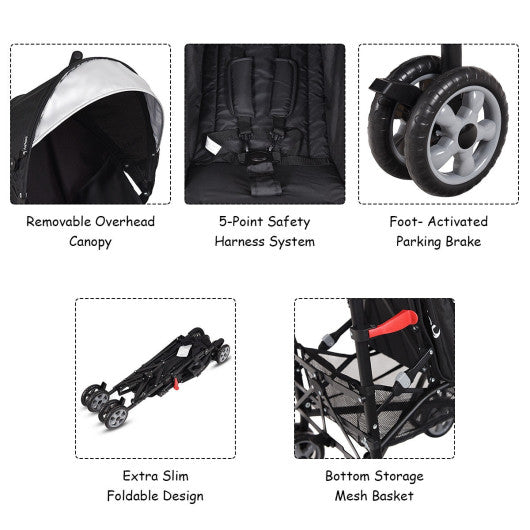 Folding Lightweight Baby Toddler Umbrella Travel Stroller-Black