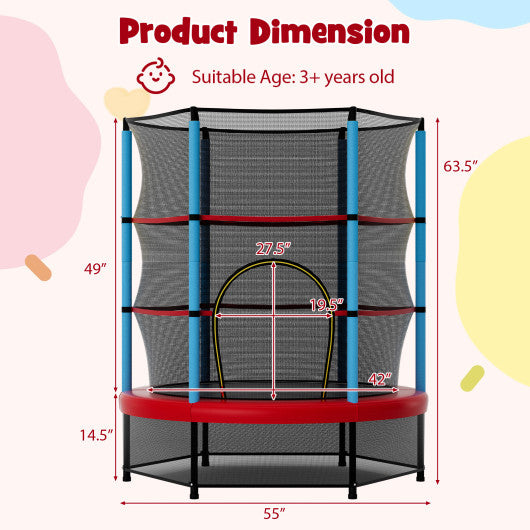 Kids Trampoline Recreational Bounce Jumper with Safety Enclosure Net-Navy