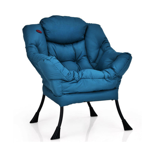 Modern Polyester Fabric Lazy Chair with Steel Frame and Side Pocket-Navy