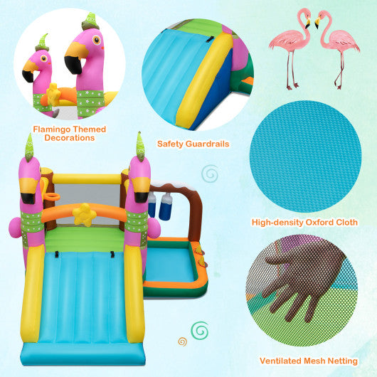 7-in-1 Flamingo Inflatable Bounce House with Slide without Blower