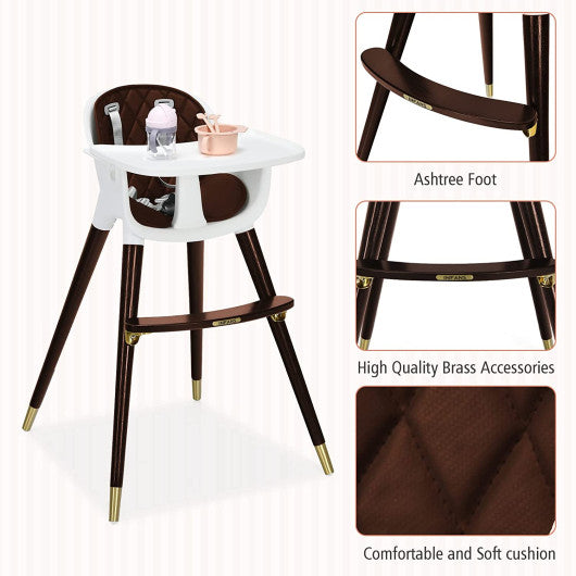 3-In-1 Adjustable Baby High Chair with Soft Seat Cushion for Toddlers-Brown