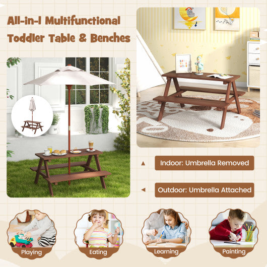 Outdoor 4-Seat Kid's Picnic Table Bench with Umbrella